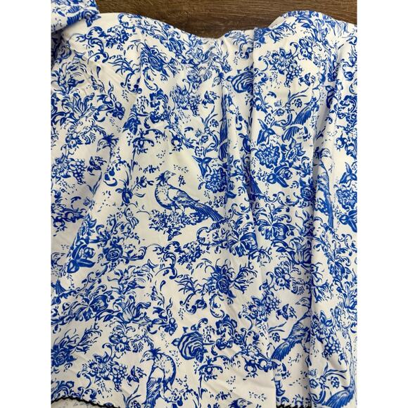 NEW Caroline Constas Carmen Blue Toile Strapless Boutique Ruffle Medium NWT $495 - Picture 3 of 5